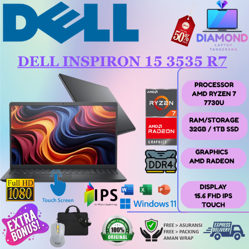 Laptop Gaming TOUCH DELL INSPIRON 15 3535 AMD Ryzen 7 7730U RAM 16GB 1TB SSD FHD IPS