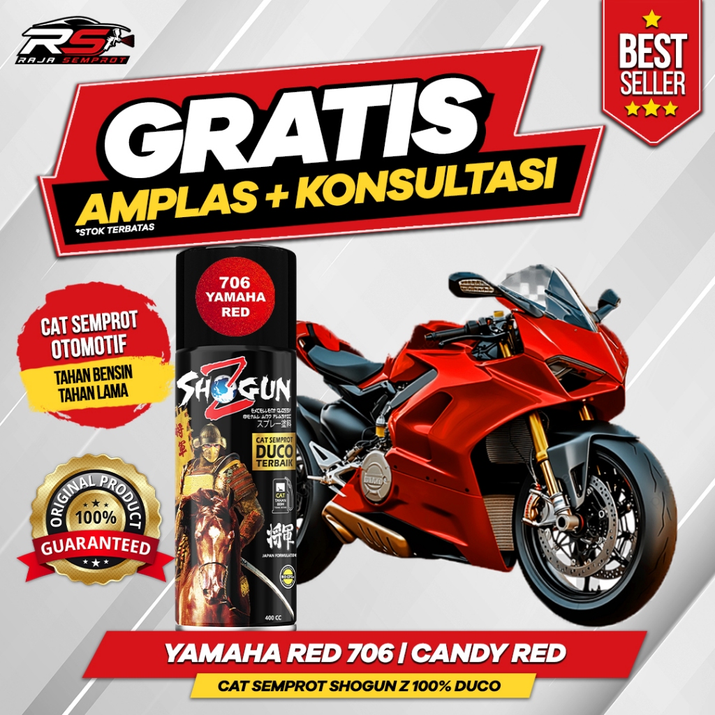 Cat Semprot Pilox Warna Merah Candy Red YAMAHA RED 706 Shogun Z 100% Duco 400cc Tahan Bensin, Cepat 