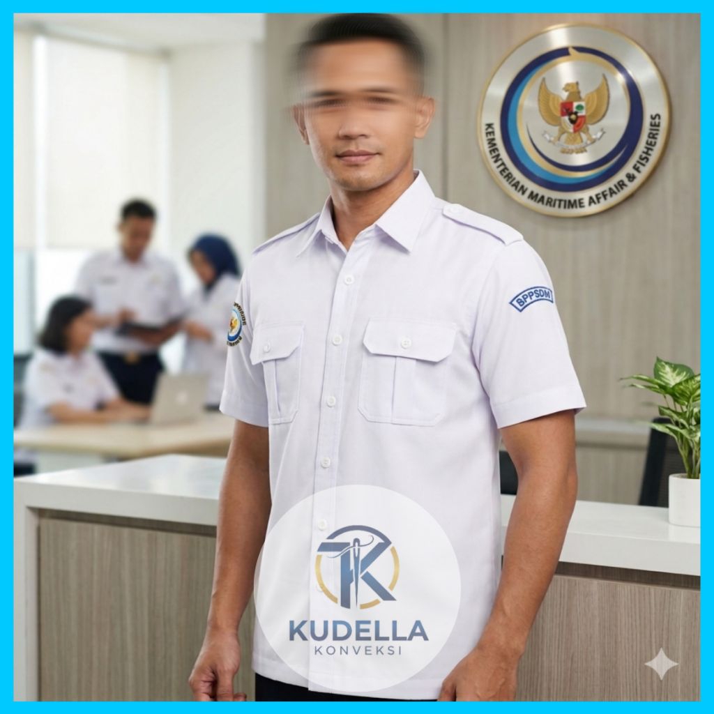 KKP RI Kemeja KKP RI BPPSDM Putih PDH Lengan Pendek Pria