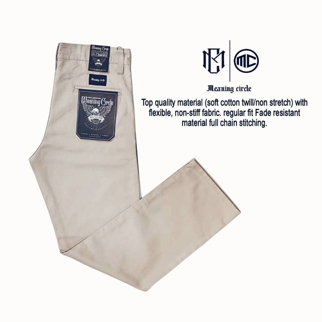 MEANING CIRCLE Original Celana Bahan Reguler Fit Cream Chino Premium Pria Panjang  Celana Kerja Pria