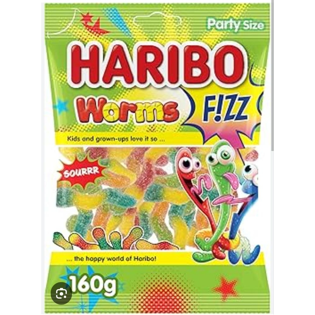 Permen Jelly Haribo Worms Zour Kemasan 160GRam