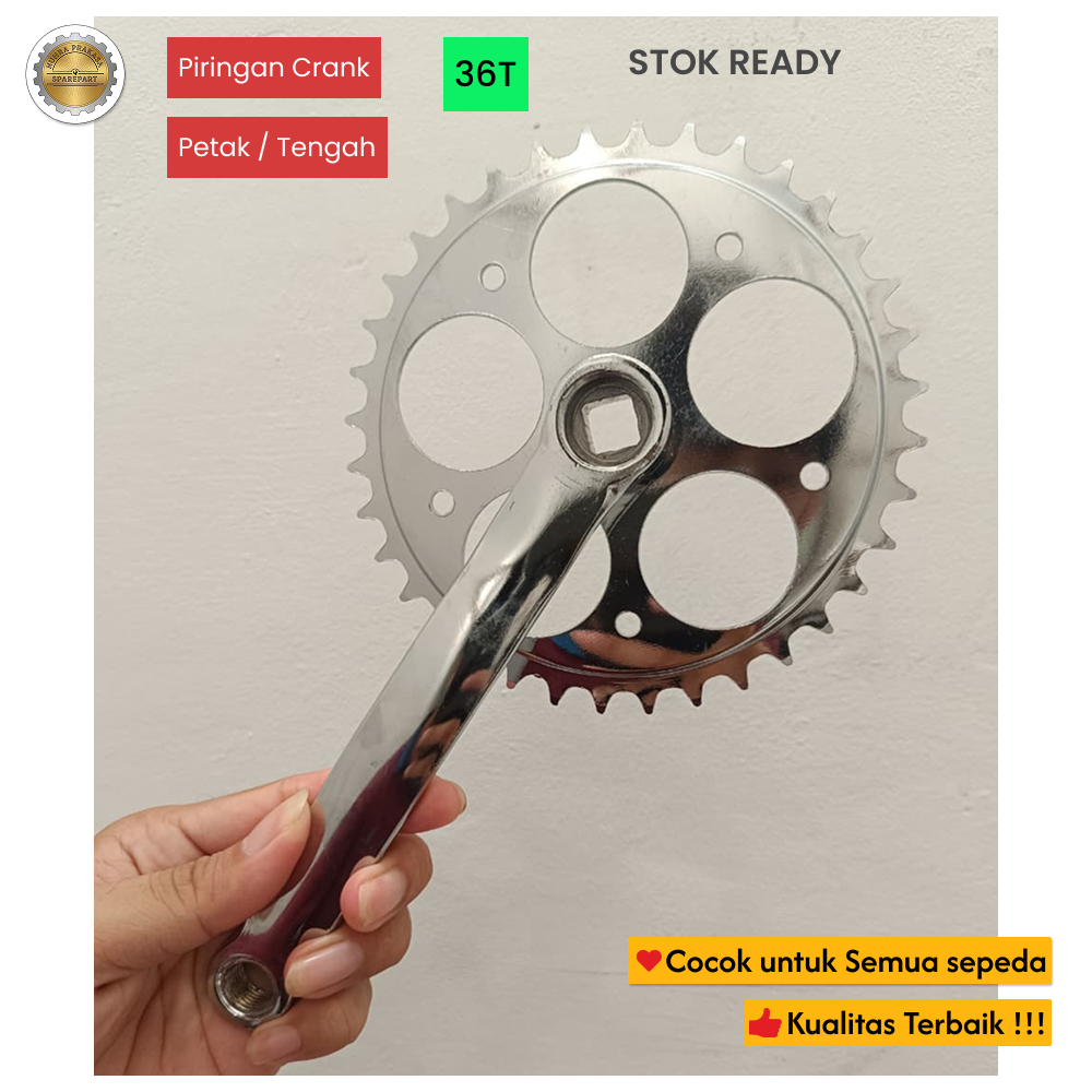 Crank Piringan Gir Depan Sepeda Mini Ctb 36T x 165mm Cromed - Crank Konterlis As Kotak Bahan Steel C