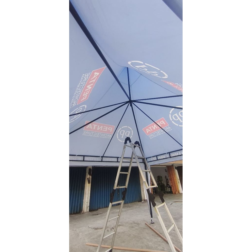 Tenda Kerucut double deck 4x4 bahan atap printing korea 410 gsm