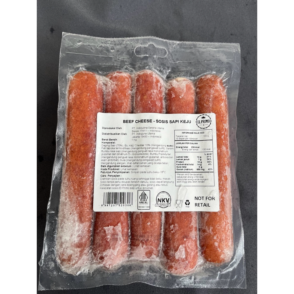 Sosis sapi keju EL PRIMO 1 kg Isi 10 batang | sosis keju ala indomaret