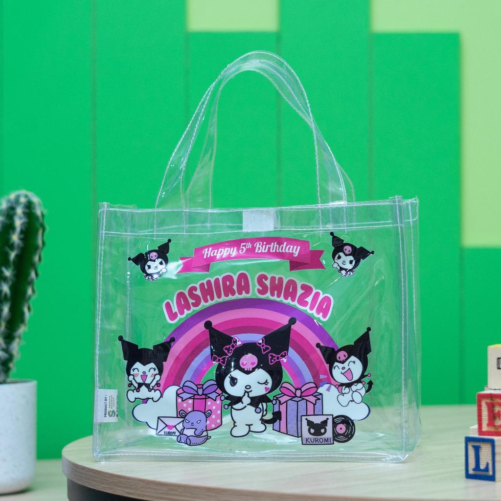 Custom Tas Mika Transparan Landscape Souvenir Hampers Goodie bag Ultah