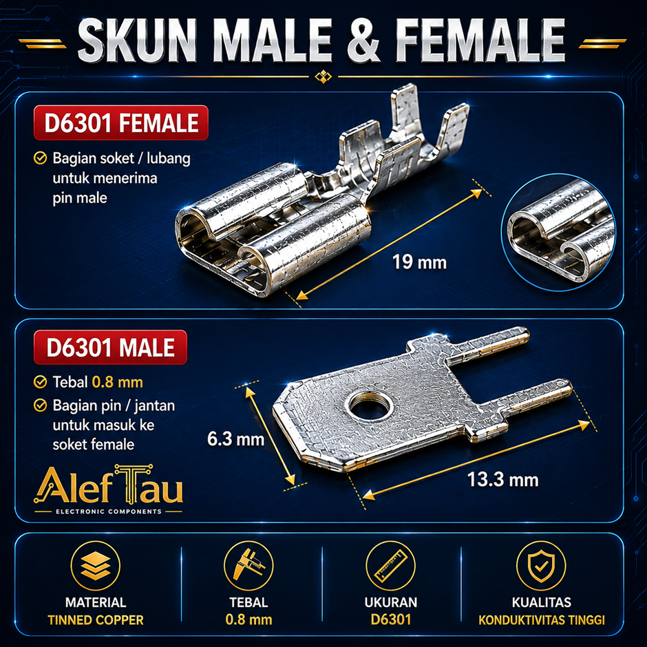 Skun D6301 Female male board pcb male  tinned Copper D6301 sekun komponen