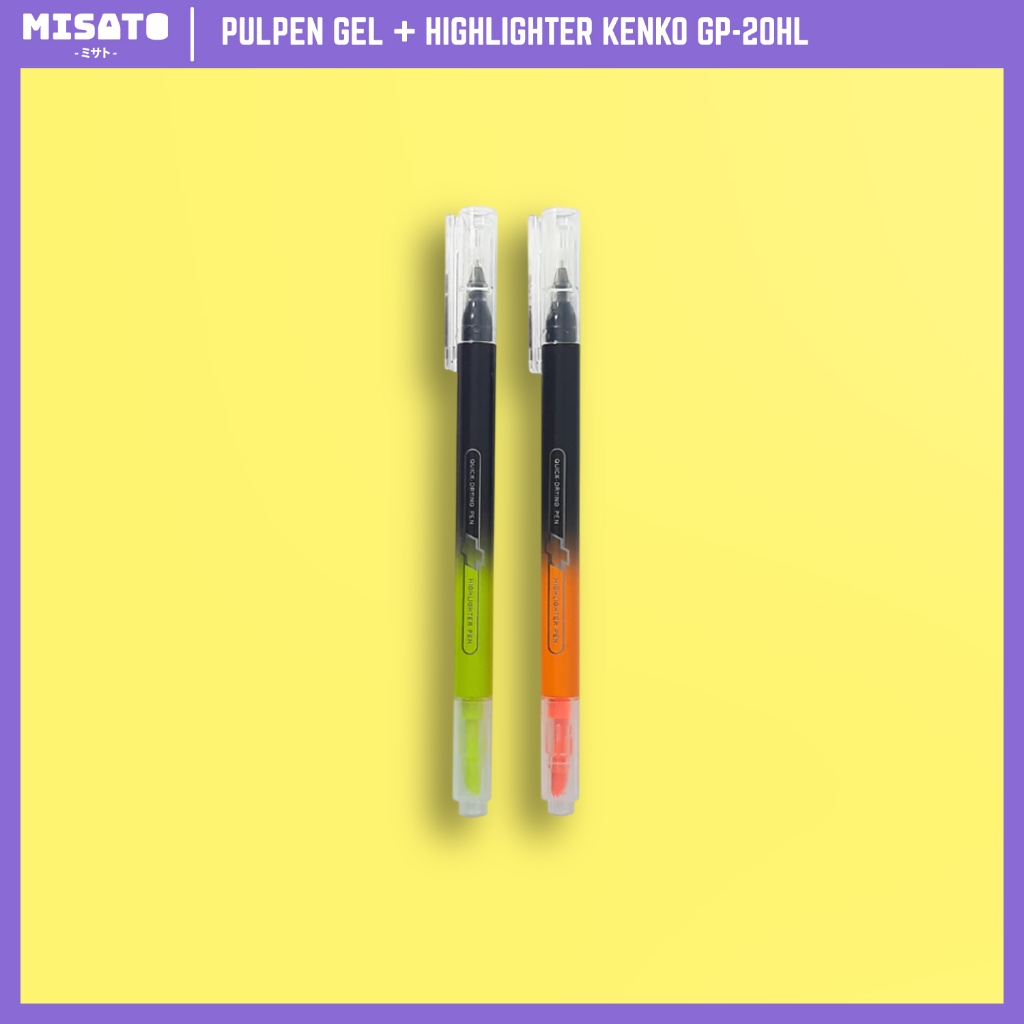 [1 Pc] Pulpen Gel + Highlighter Kenko GP-20HL - Hitam, 0.5 mm