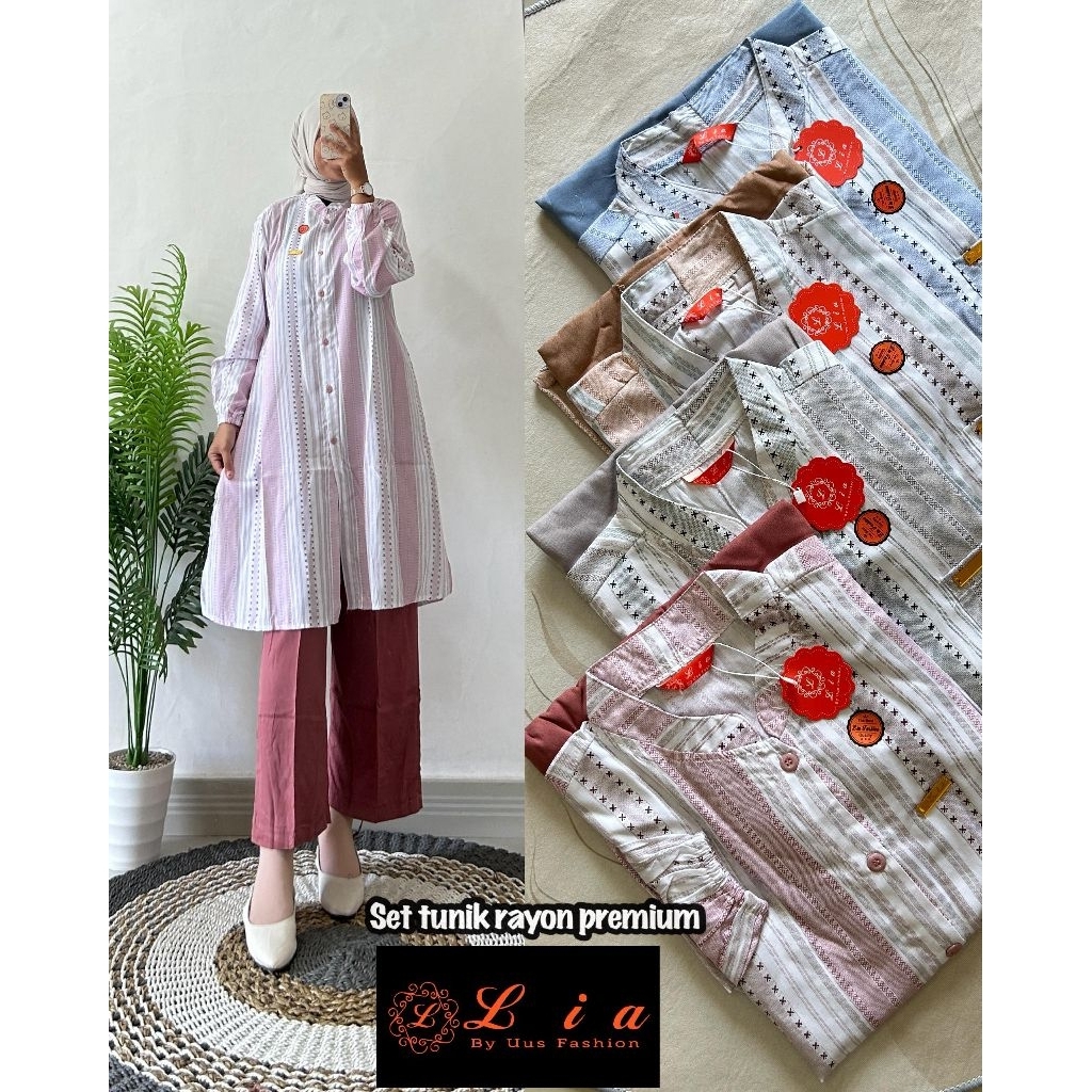 SETELAN LONG TUNIK/SETLONG RAYON PREMIUM KOMBINASI TWILL LIA FASHION
