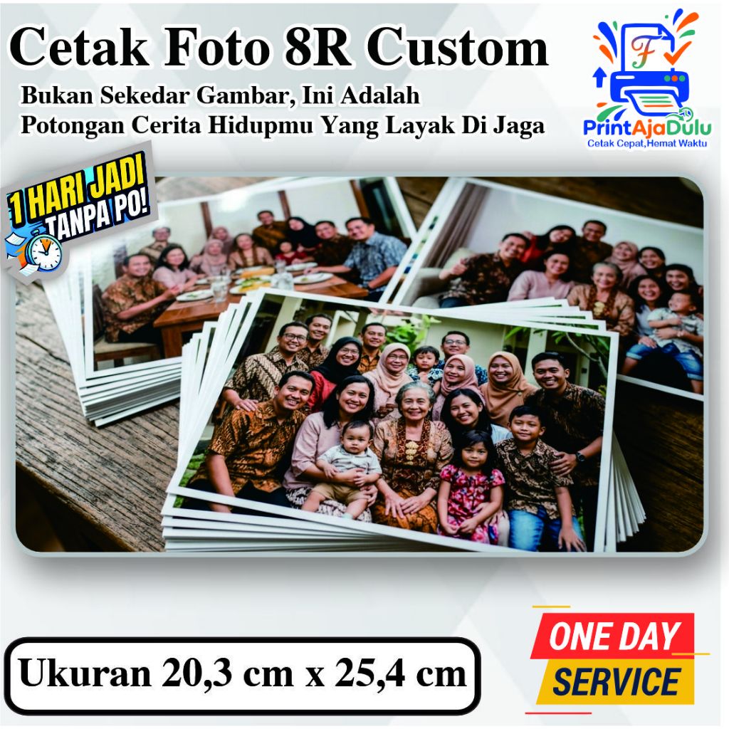 Cetak Foto 8R Custom, Ukuran 8,89 cm x 25,7 cm, Bahan Art Carton 260 gsm