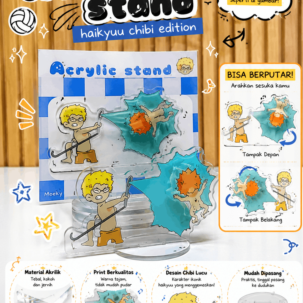 FREE GIFT! Acrylic Stand Haikyuu Chibi Edition – Hinata & Tsukishima berputar, haikyuu stande akrili