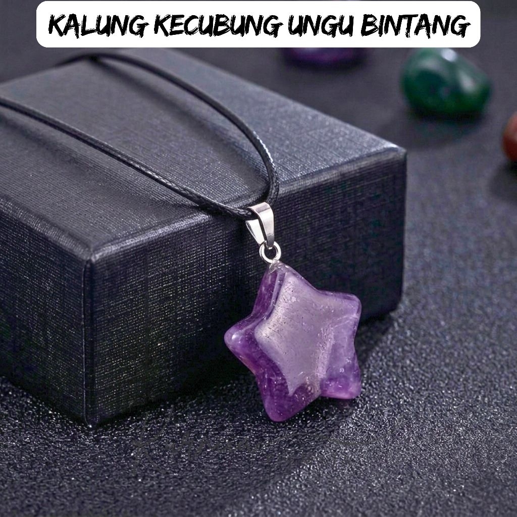 Kalung Liontin Batu Kecubung Model Bintang / Amethyst Quartz Asli Natural Batu Alam