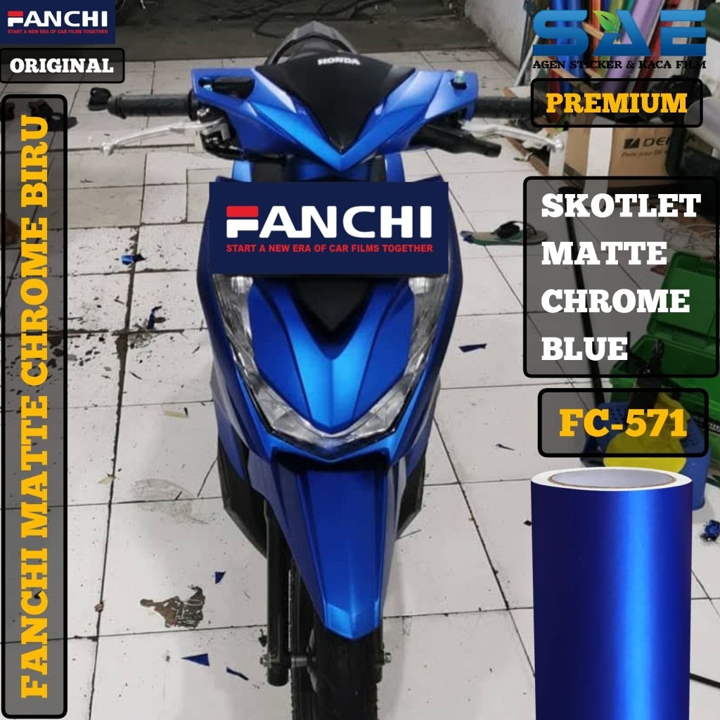 Skotlet Biru Tua Doff Matte Chrome Sticker Motor Blue Fanchi Premium