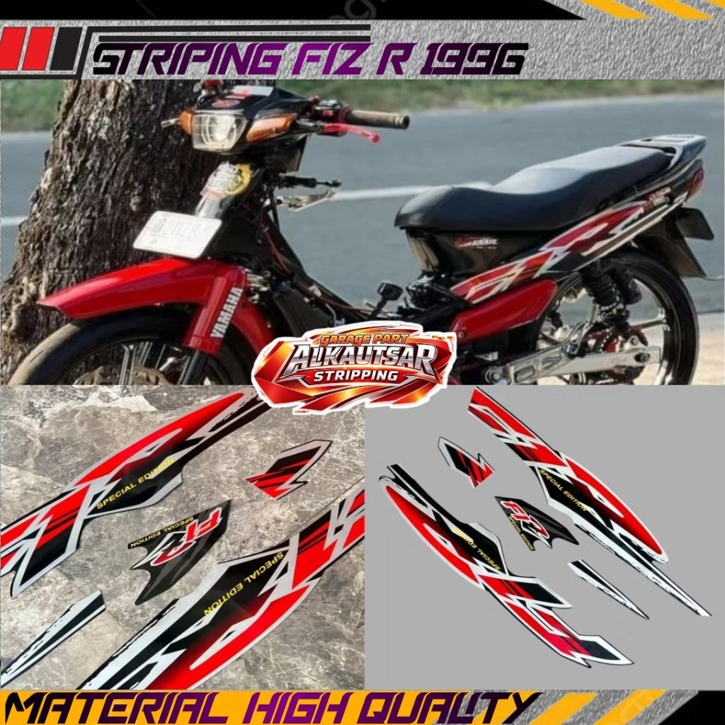 Striping stiker for Yamaha f1zr fiz r f1 zr 1996 hitam merah stiker list body fullset