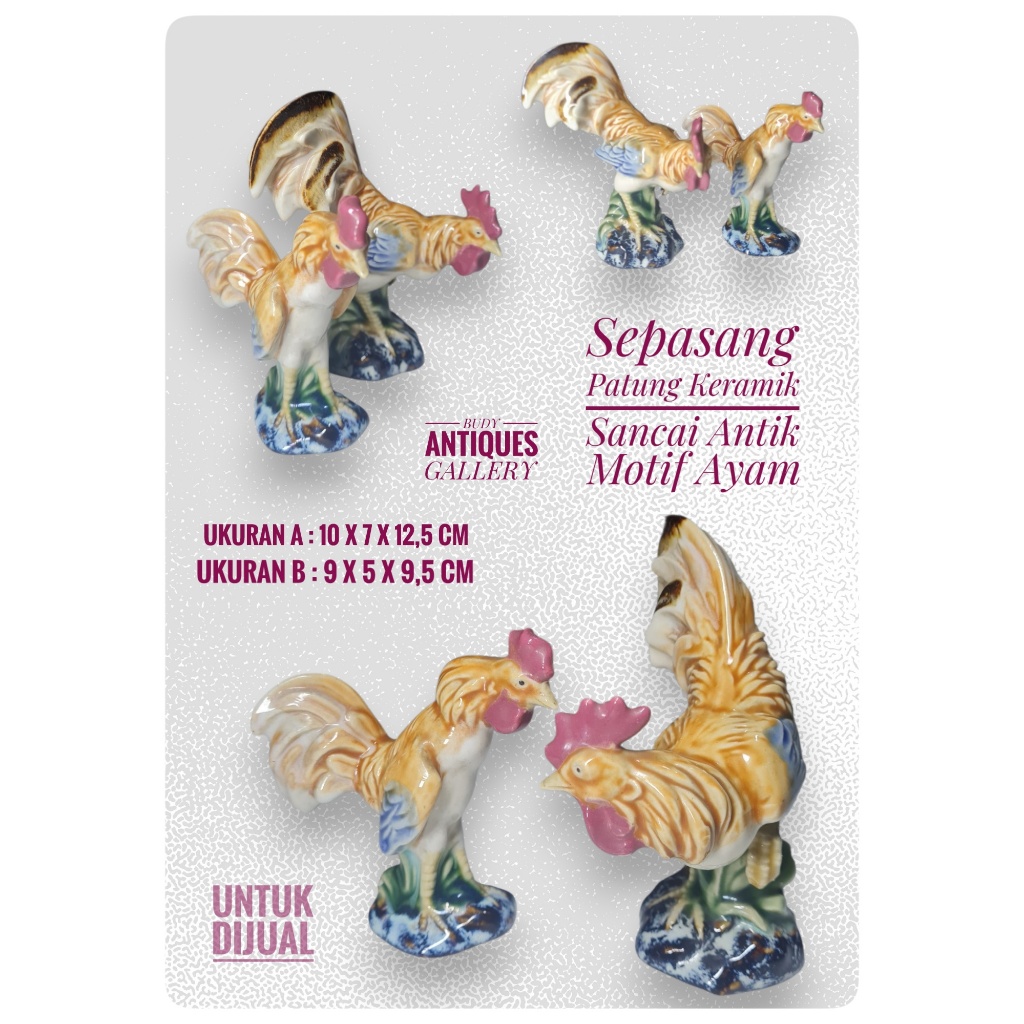 Sepasang Patung Ayam Keramik Sancai