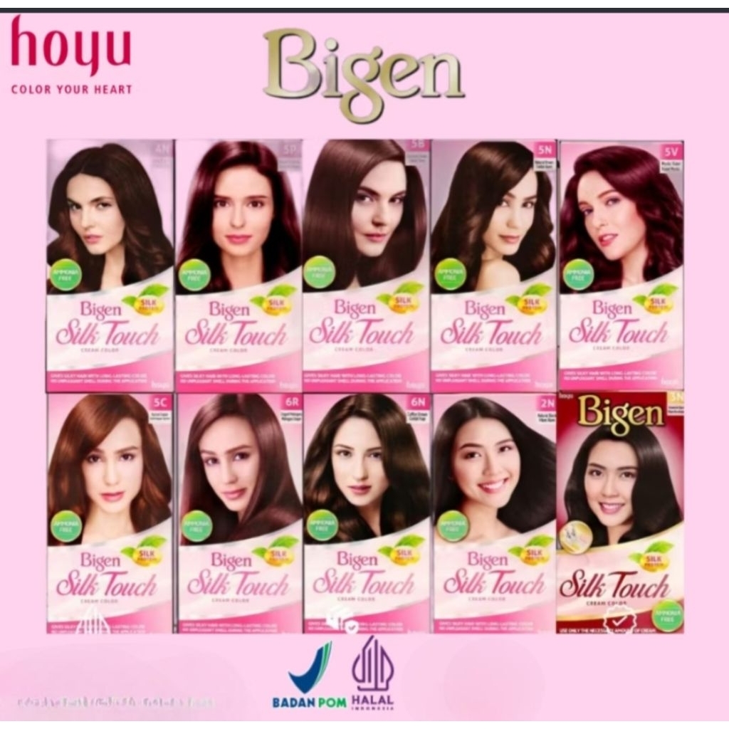 BIGEN Silk Touch Cream Color Pewarna Cat Rambut Silk Protein Ginseng Extract Dus Warna Pink