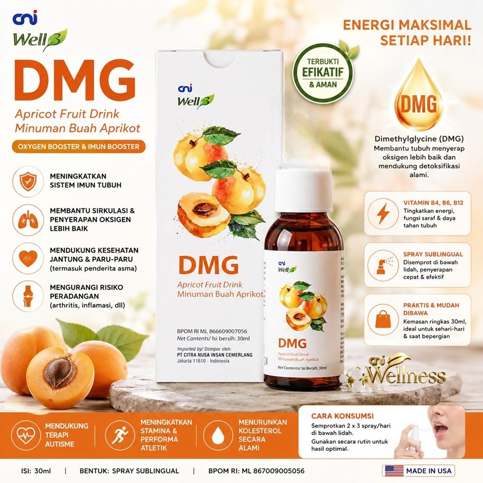 CNI Well3 DMG – Suplemen Spray DMG untuk Imun, Energi & Oksigen Tubuh | 30ml