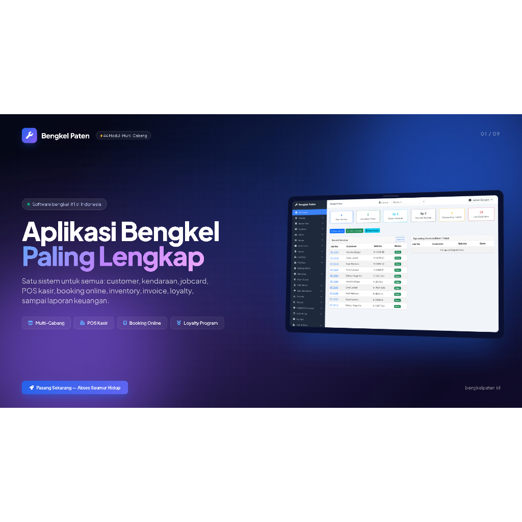 ERP BENGKEL BENGKEL DIGITAL MODERN — 44 FITUR LENGKAP UNTUK USAHA BENGKEL ANDA FULL FITUR — CRM, SER