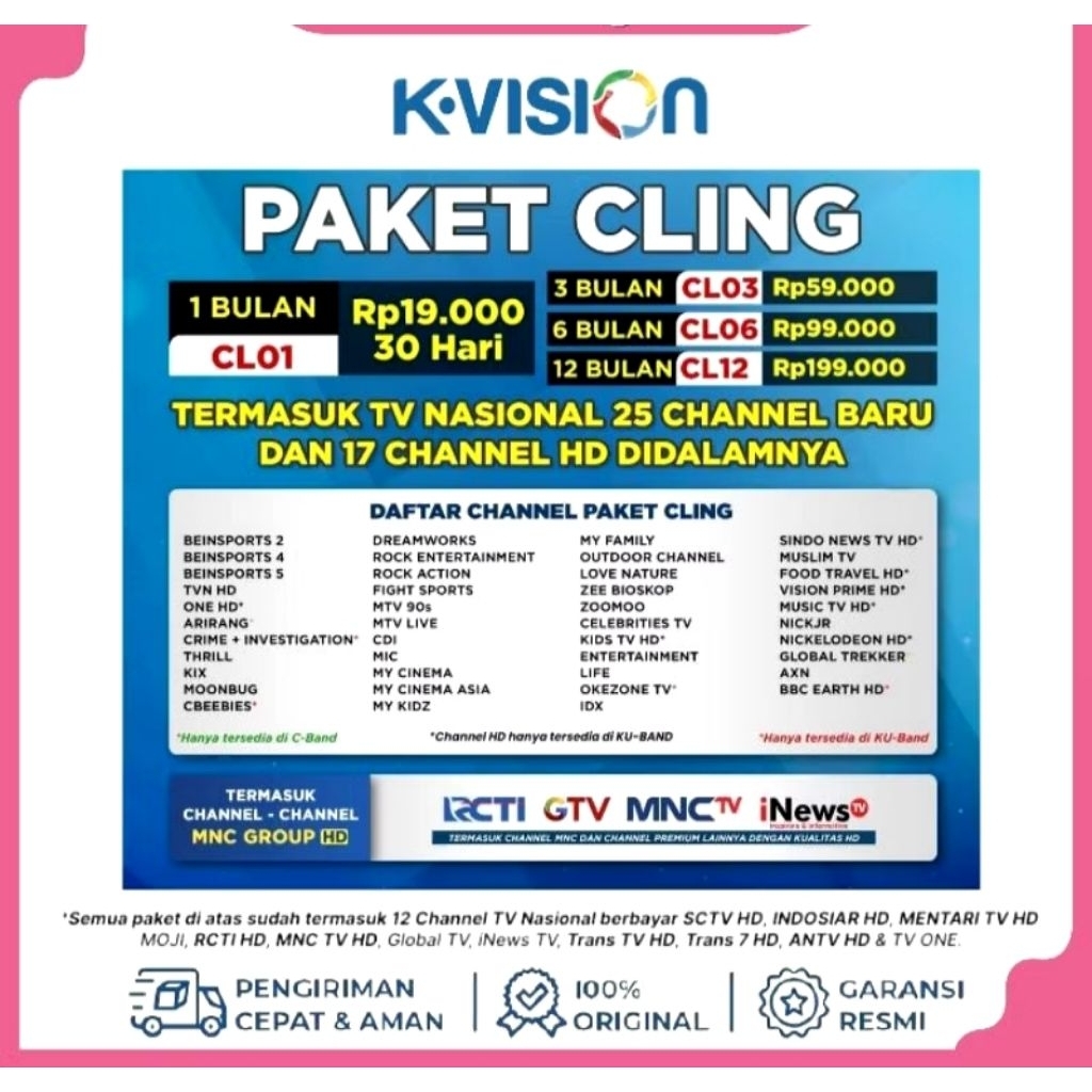 PAKET CLING K vision LENGKAP MNC GROUP  3/12bulan