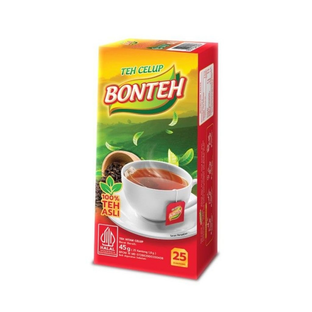 Bonteh Teh Celup Box Original Isi 25 Kantong - 100% Teh Hitam Alami, Tanpa Pengawet, Praktis Dibawa