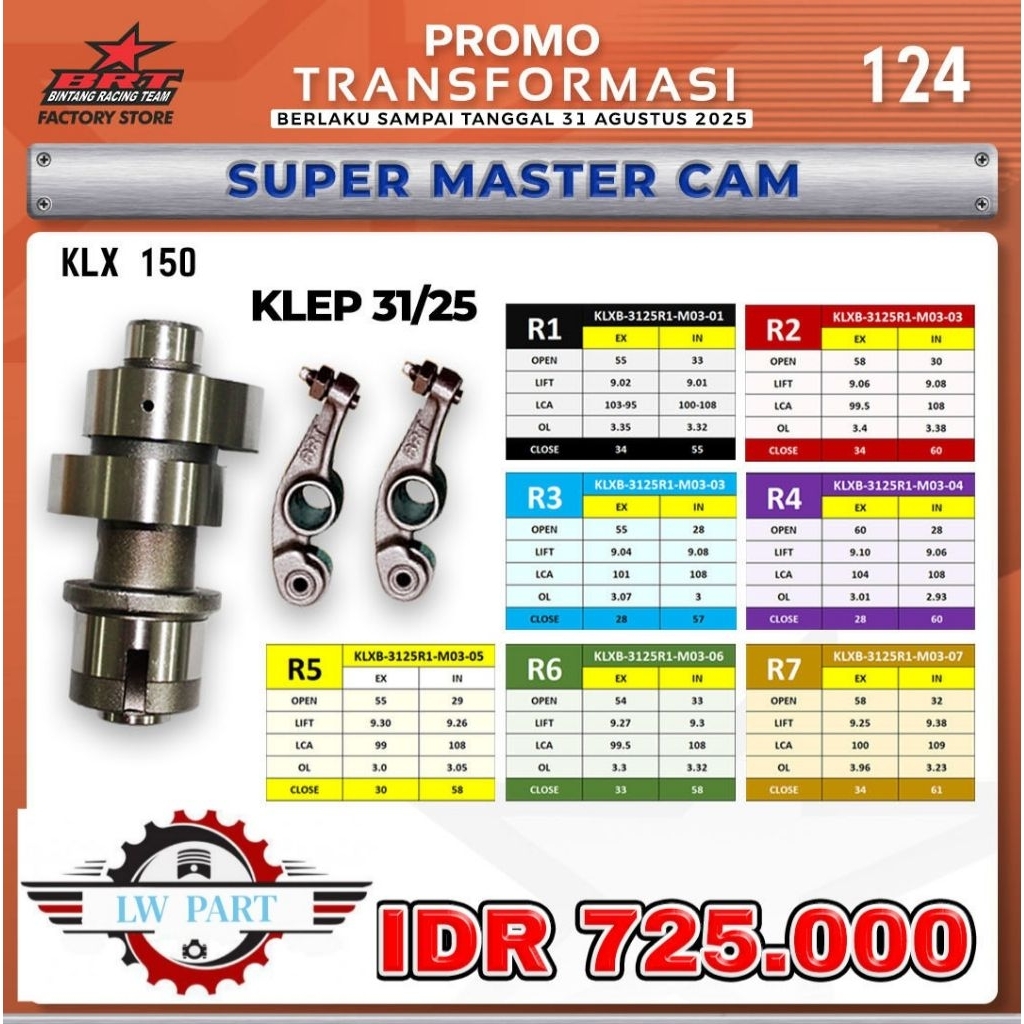 MASTER CAM NOKEN AS ROCKER ARM KLX 150 BRT KLEP 31/25 CAM KLX150 R1,R2,R3,R4,R5,R6,R7 NOKEN AS (BINT