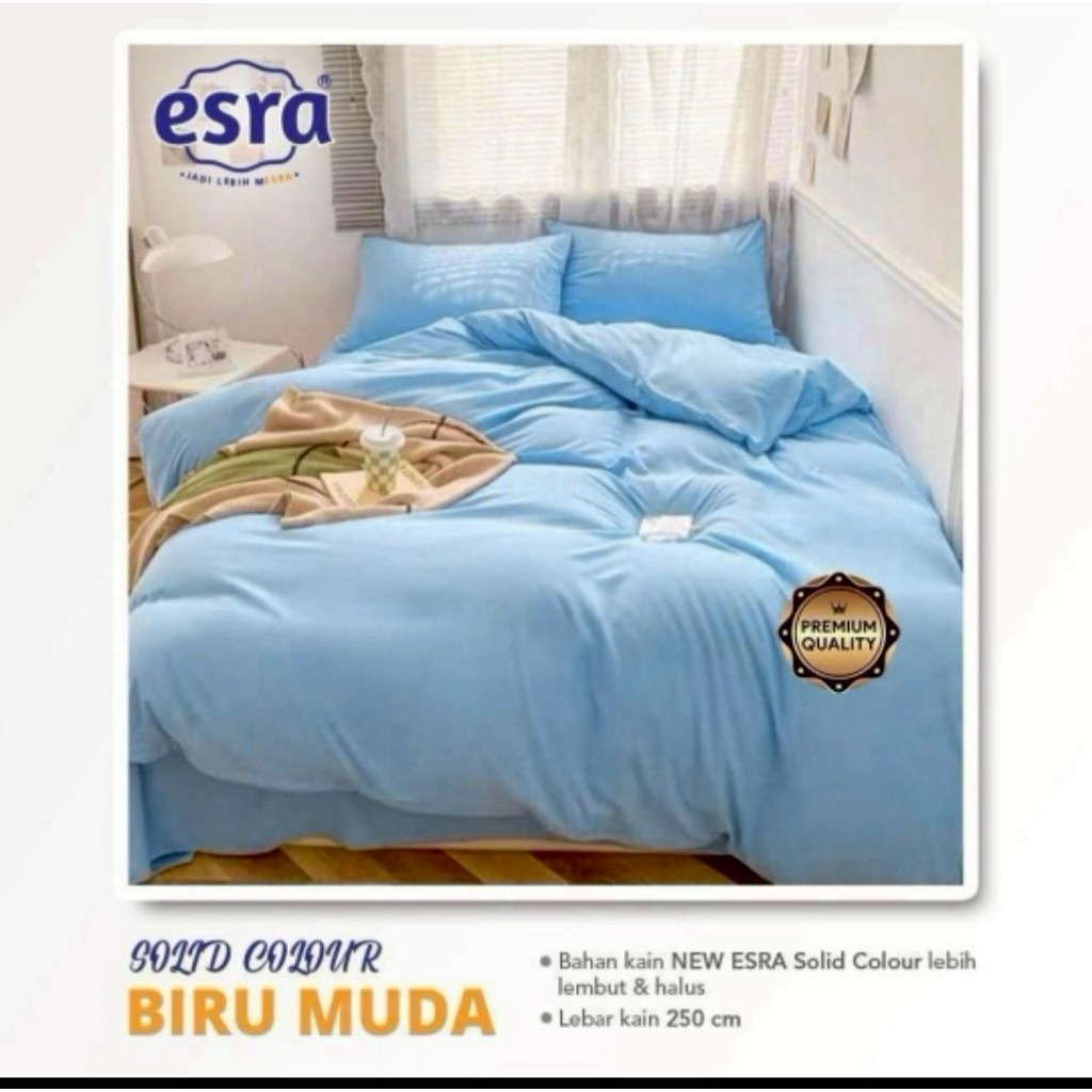BEDCOVER SET SPREI PREMIUM KATUN LOKAL POLOS BIRU MUDA