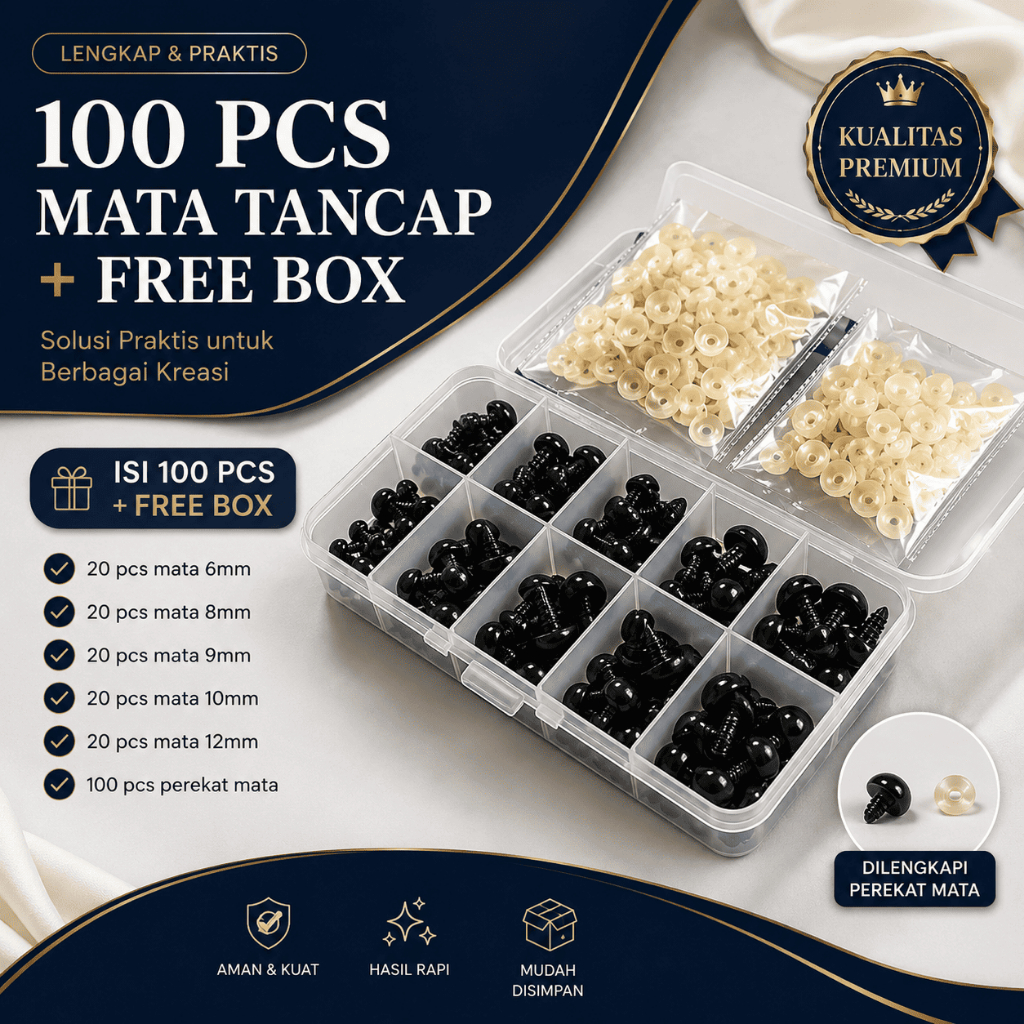 STUDIO RAJUT - 100 PCS MATA TANCAP BONEKA AMIGURUMI TEMPEL + BOX