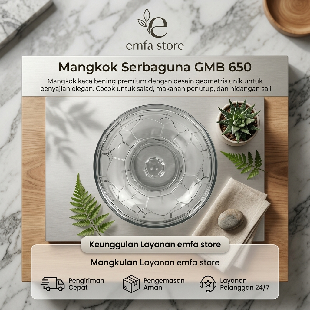 Mangkuk Kaca GMB 650 ml Tebal / Mangkok Sup Saji Serbaguna – Wadah Makan Es Buah, Mie Instan, Bakso 