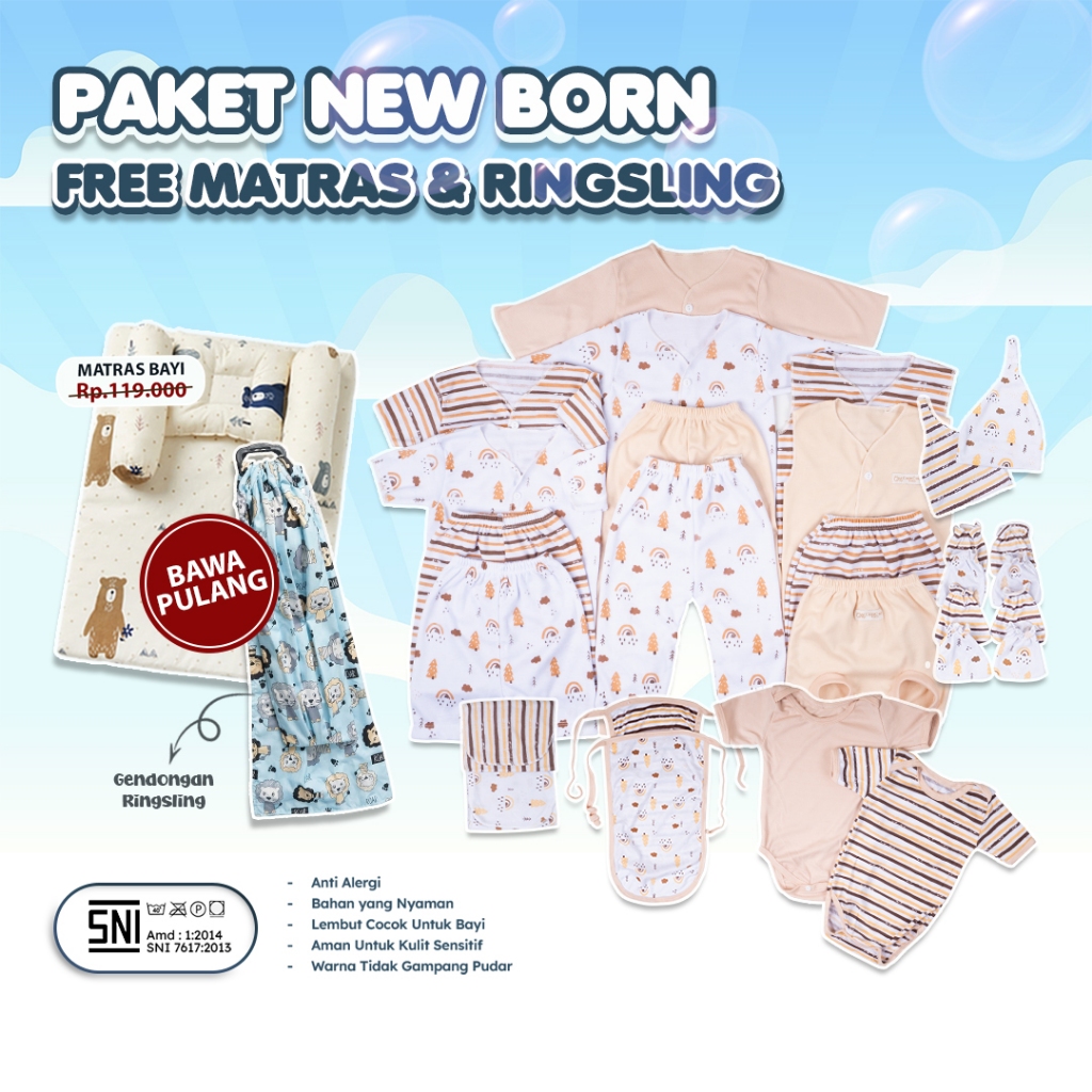 Paket Lahiran Lengkap Camcam Baby - Paket brojol baju bayi 24 PCS FREE MATRAS + GENDONGAN RINGSLING 