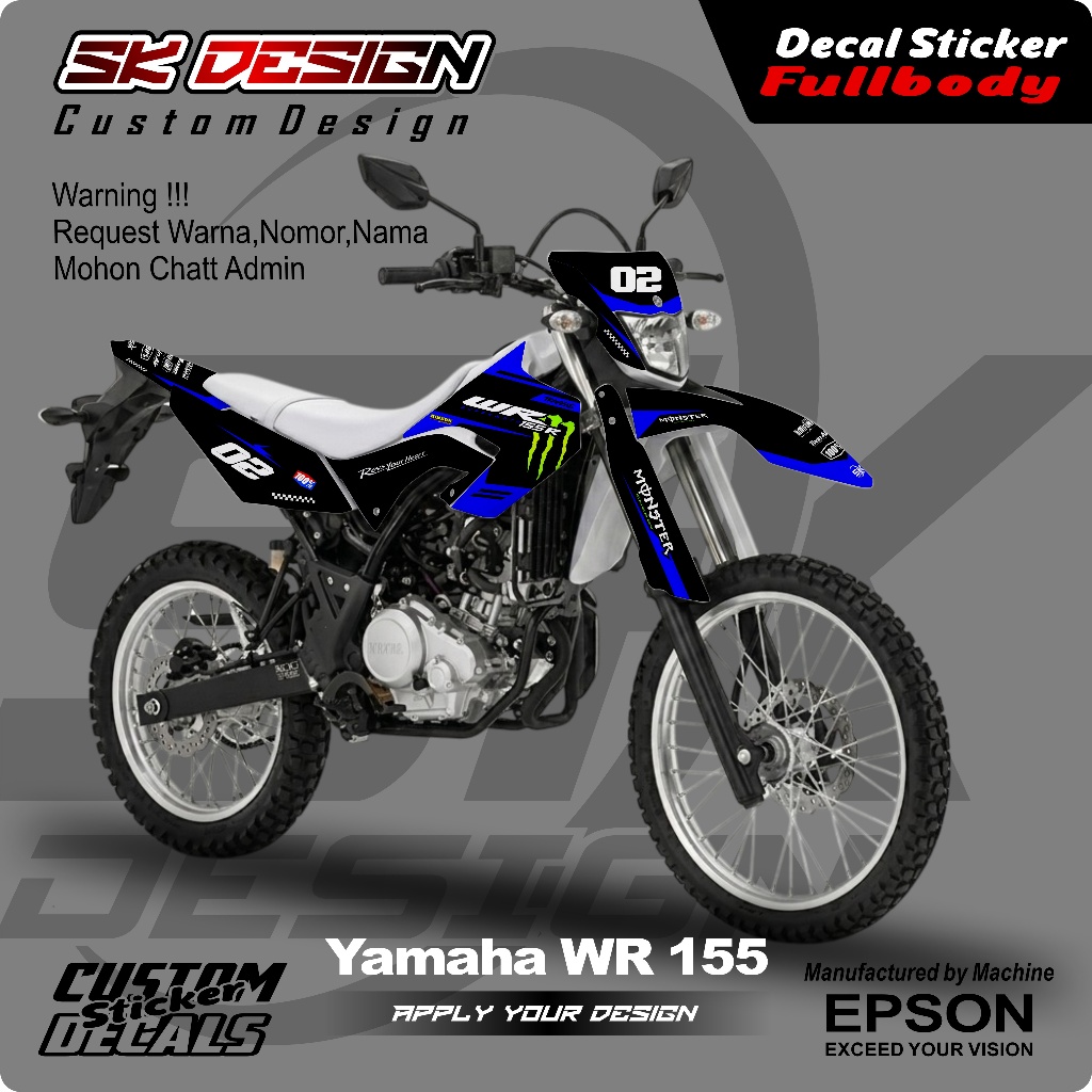 DC 0632 Sticker Decal Fullbody Motor YAMAHA WR 155 Desain Monster Energy Bebas Request