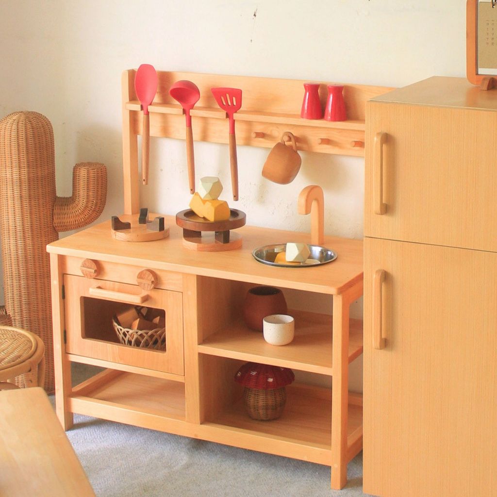 Uwitan Kitchen Set Anak – Meja Kompor Mainan Kayu Montessori Masak Masakan Edukasi Kids Play Mini Da