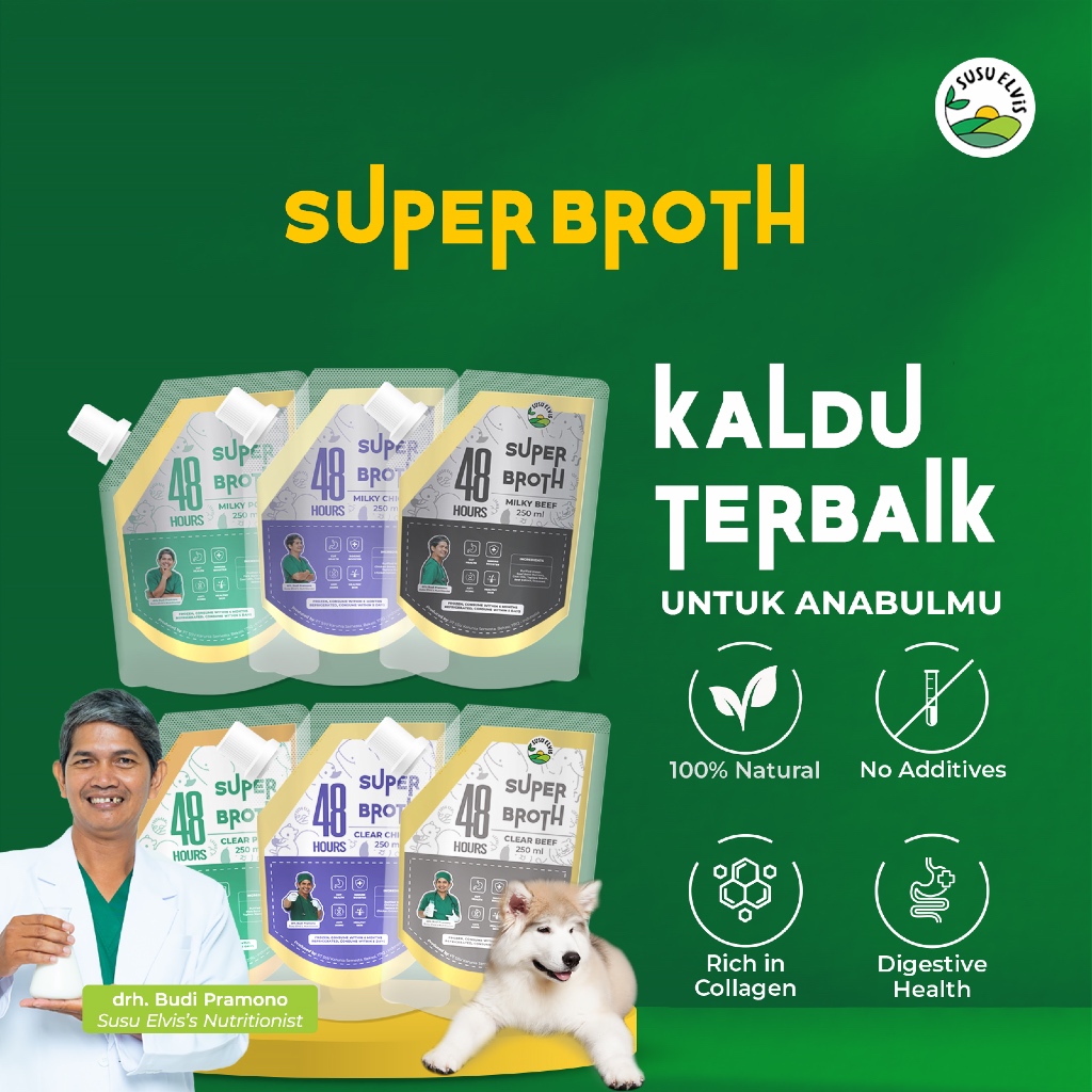 Susu Elvis - Kaldu Tulang Murni Anjing Kucing 100% Natural - Premium Dog Cat Bone Broth - Super Brot