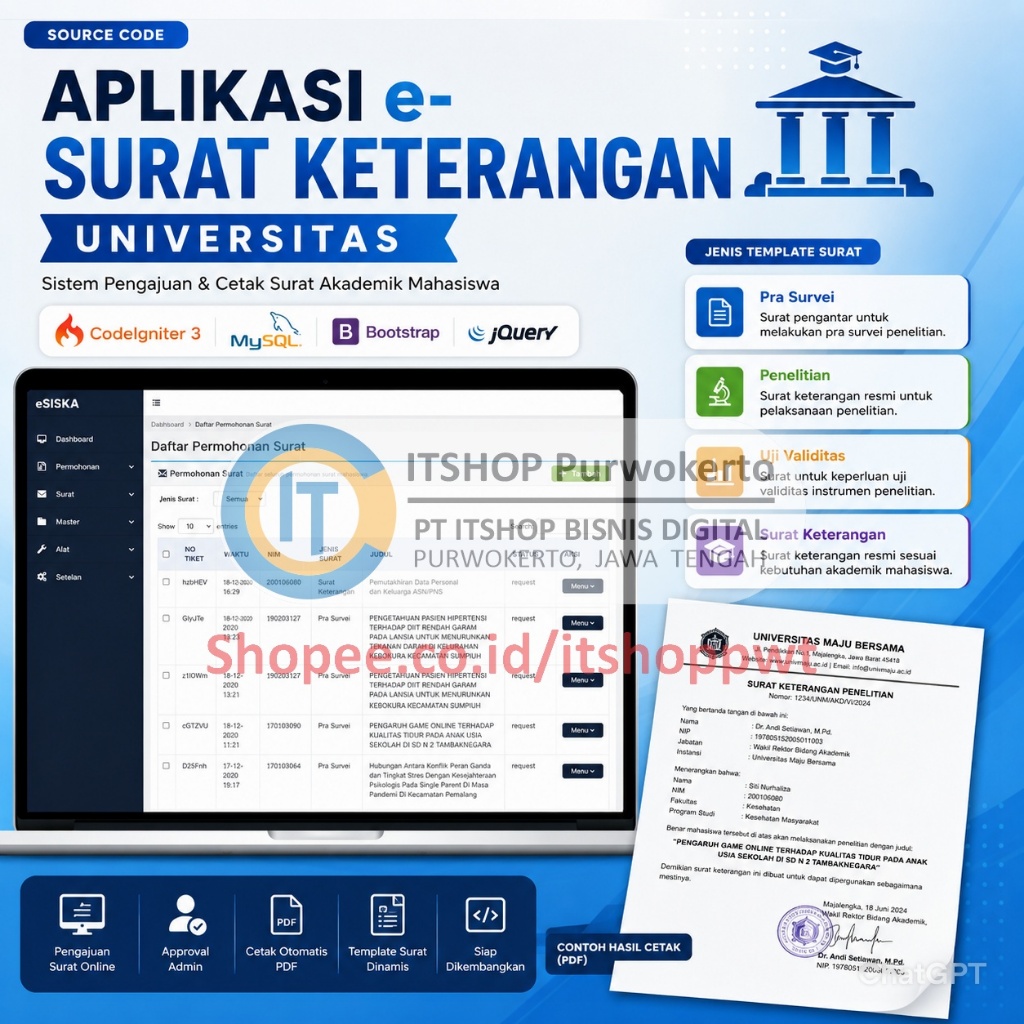 Source Code Aplikasi Web e Surat Pengajuan Surat Keterangan Pra Survei Penelitian Uji Validitas Ceta