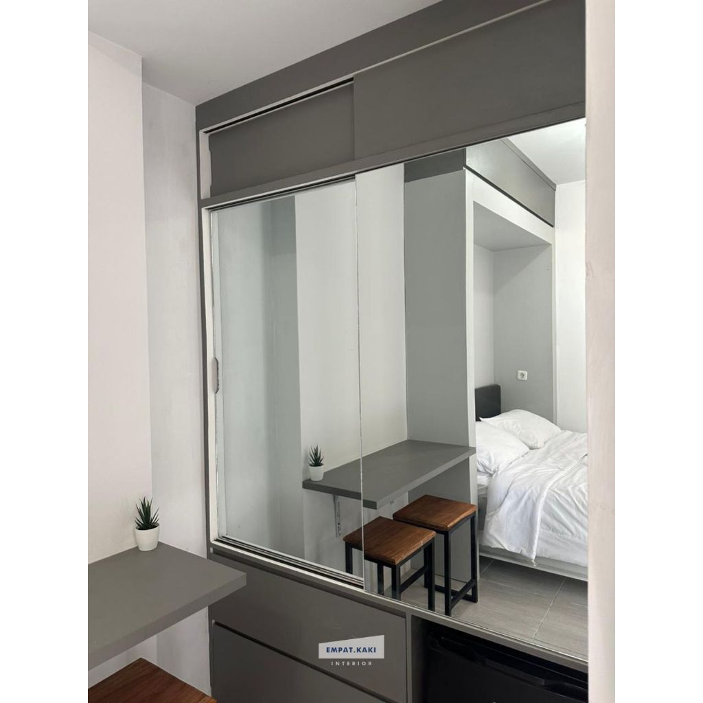Lemari Sliding Wardrobe Custom Modern Minimalis Full Plafon
