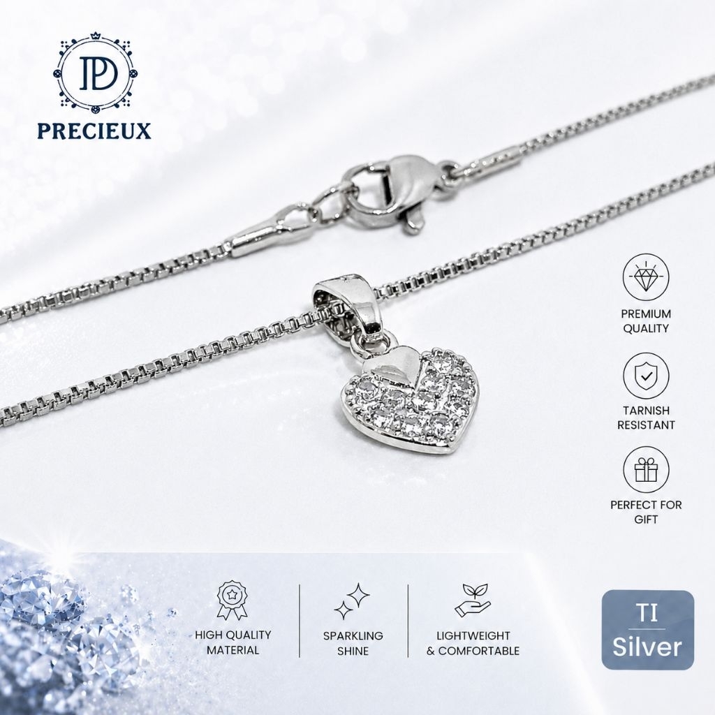 Kalung Titanium Wanita Premium Luxury Rhodium Ion Plated Love Titanium Necklace "Precieux Jewelry"