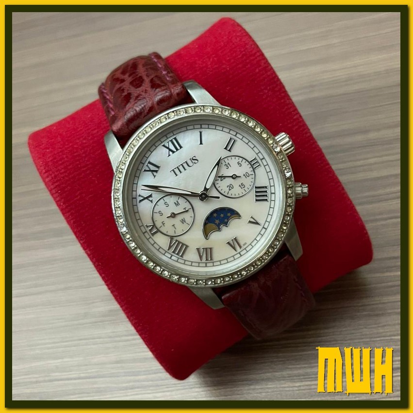mwh titus jam tangan pria wanita moonpahse swiss ronda original 37mm