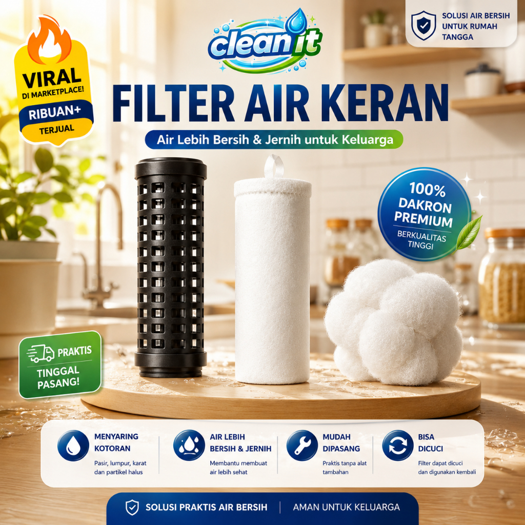 Cleanit Filter Air Keran Kumplit Kain+Corong+Kapas Saringan Air  penyaring Tandon Kamar Mandi Toren