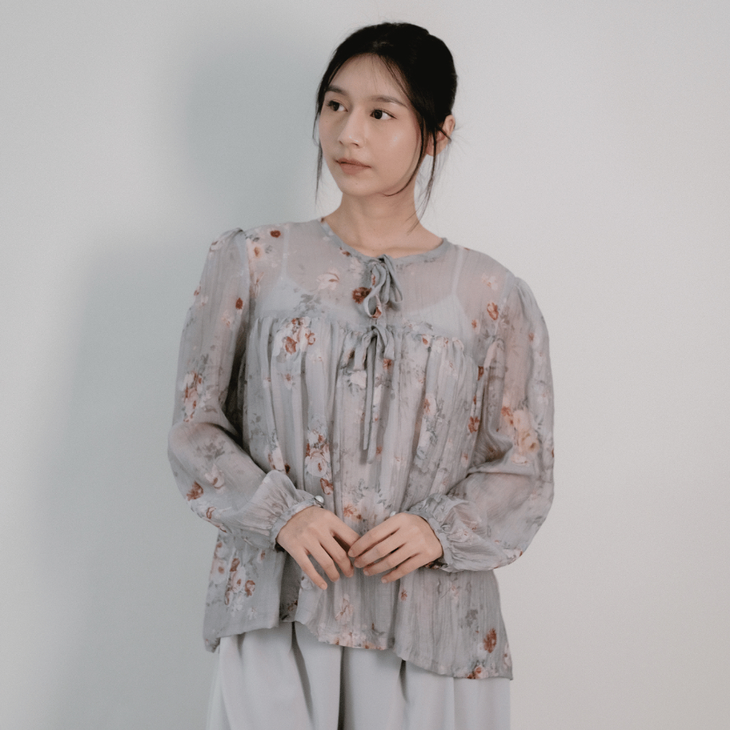 NDYRA - Gia Blouse | Blouse bunga-bunga ruffle