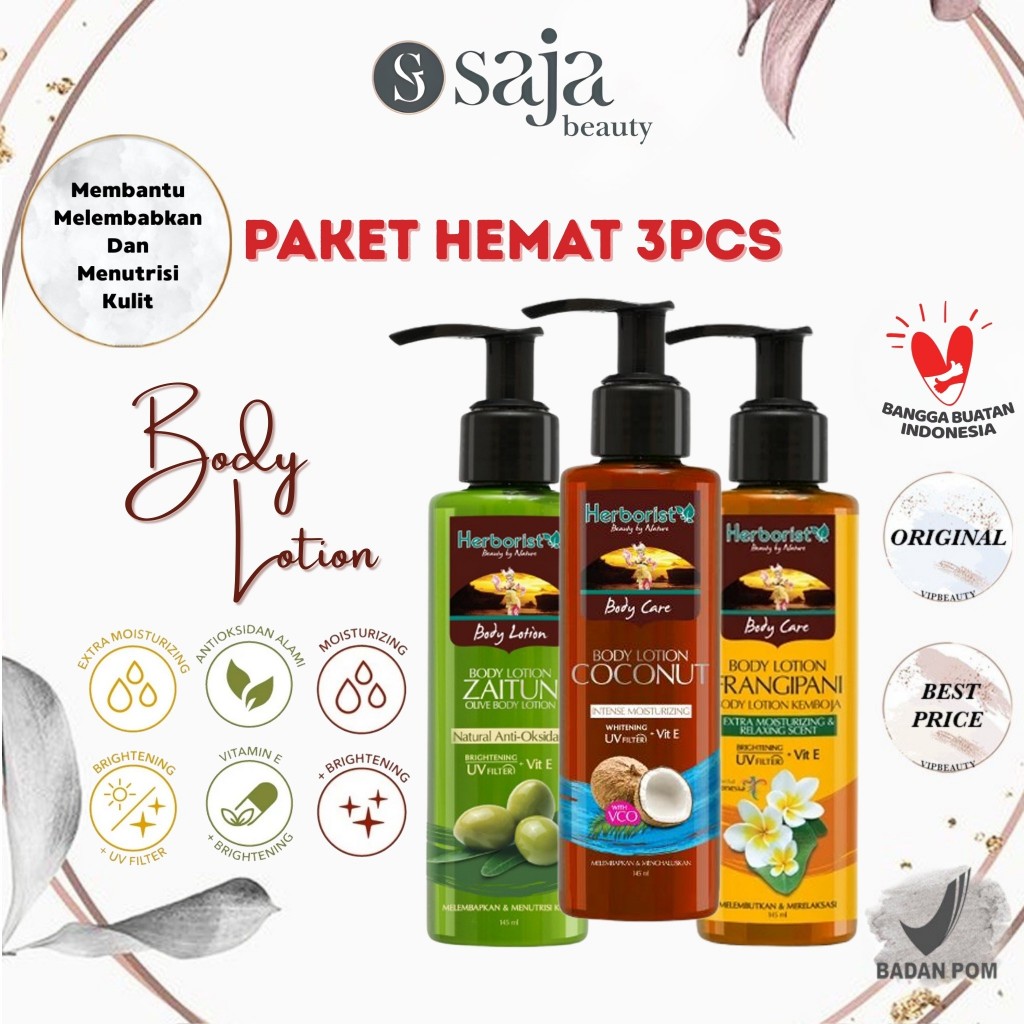 [PAKET 3PCS] HERBORIST Body Lotion - Zaitun | Coconut | Frangipani Whitening UV Filter Herborist 145