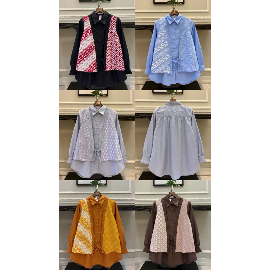 Kemeja katun ima tuyobo mix batik garutan  Model vest tali (rompi menyatu) Batik lapis trikot Kancin