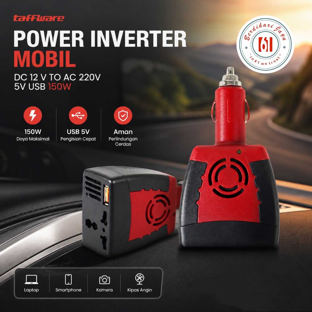 Taffware Power Inverter Mobil Car Mini DC 12 V to AC 220V 5V USB 150W