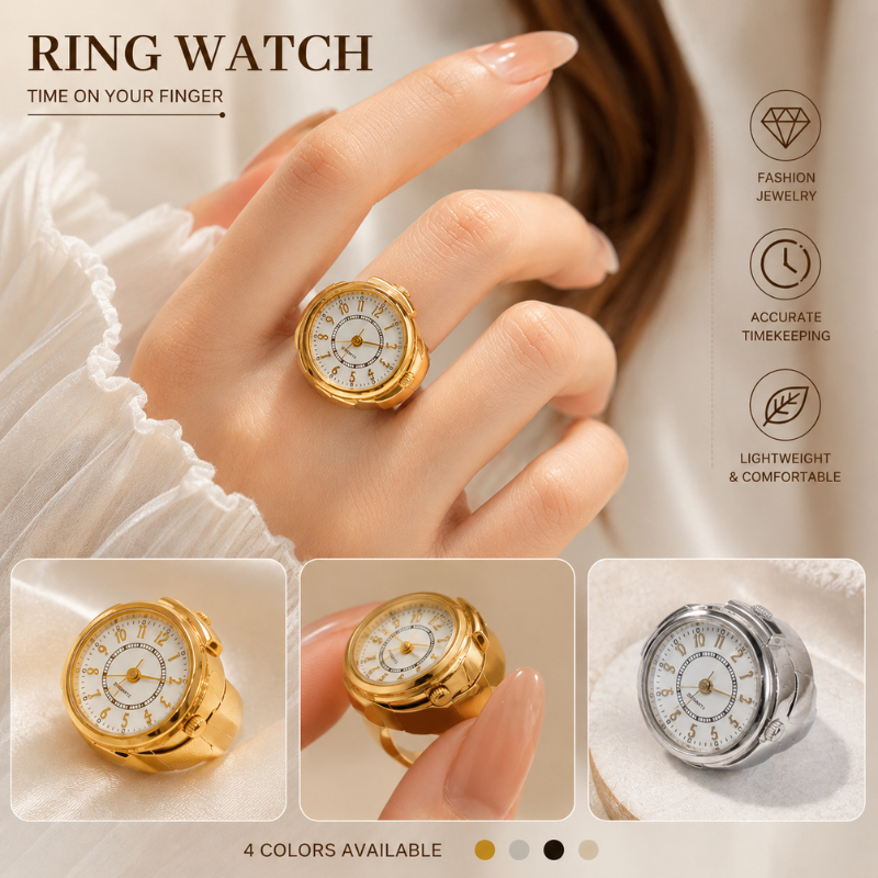 Jam Tangan Cincin Digital Emas Jam Tangan Retro Cincin Mini Cincin Pria Dan Wanita Yang Elegan Jam C