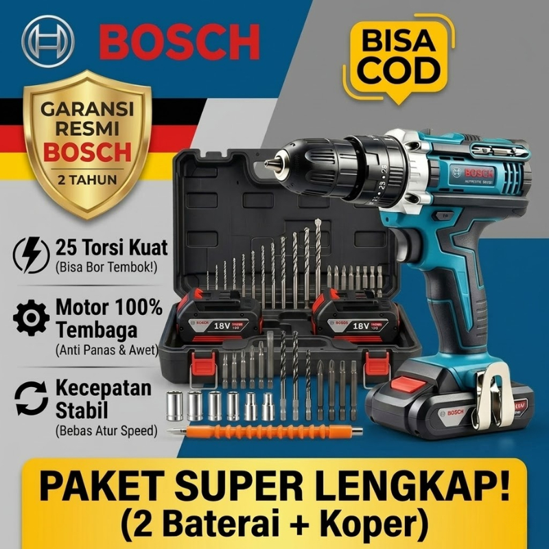 Bosch 1288VF Mesin Bor Baterai 2 in 1 Tangan Cordless Drill Battery Bor Cordless Power Drills Kit Co