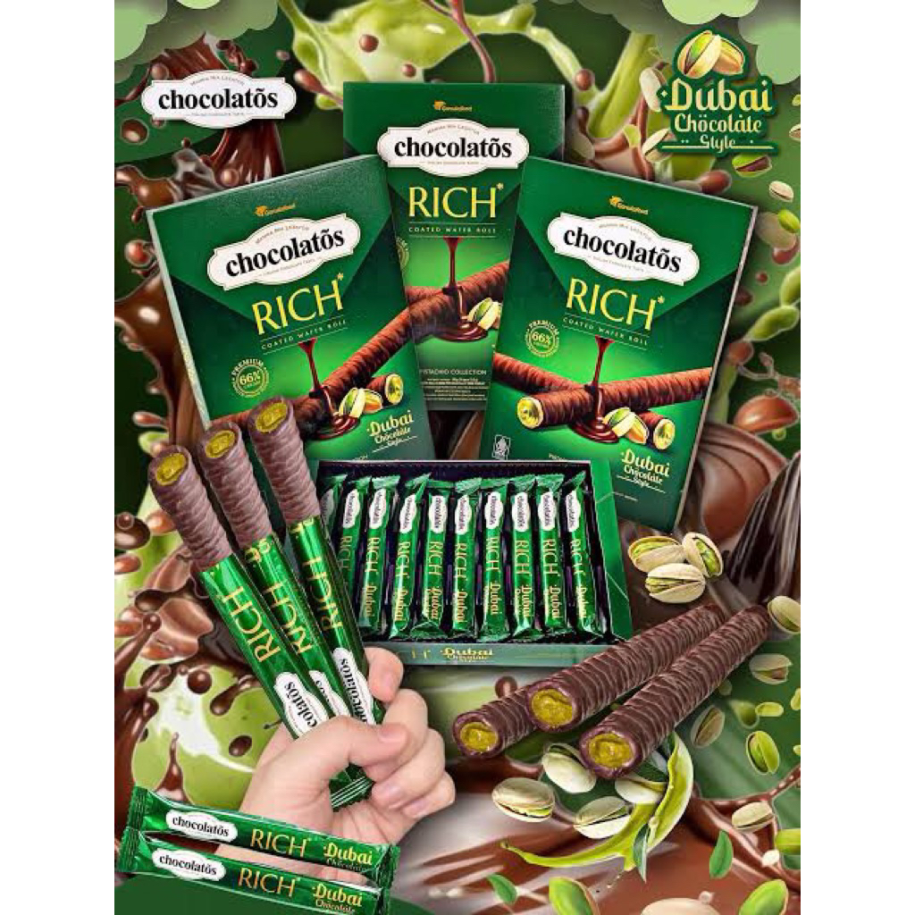 Chocolatos Wafer Roll Pistachio, Matcha