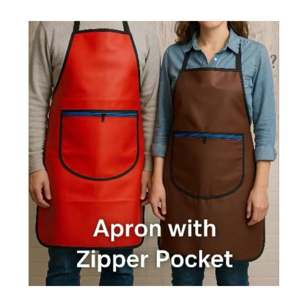 celemek apron waterproof kulit sintetis pake resleting anti air minyak tahan lama UK dewasa jumbo