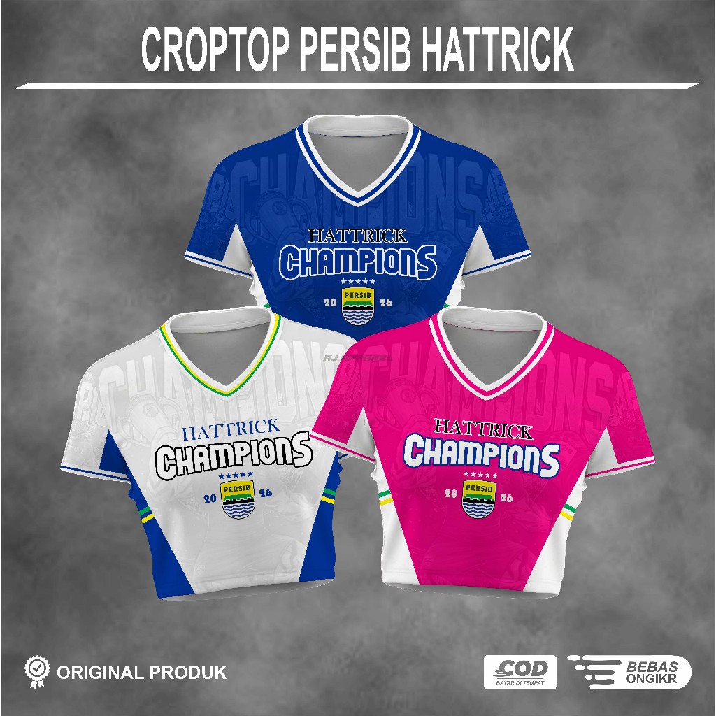 [SPECIAL EDITION] Jersey Croptop Wanita Persib Hatrick Juara Bintang 5 Fullprint Dryfit Milano Casua