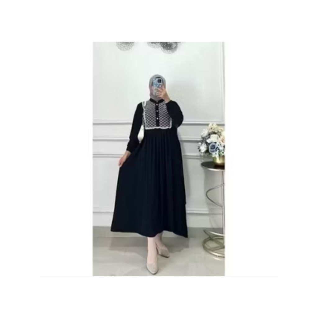 GAMIS KATUN RAYON POLOS BRUKAT RENDA