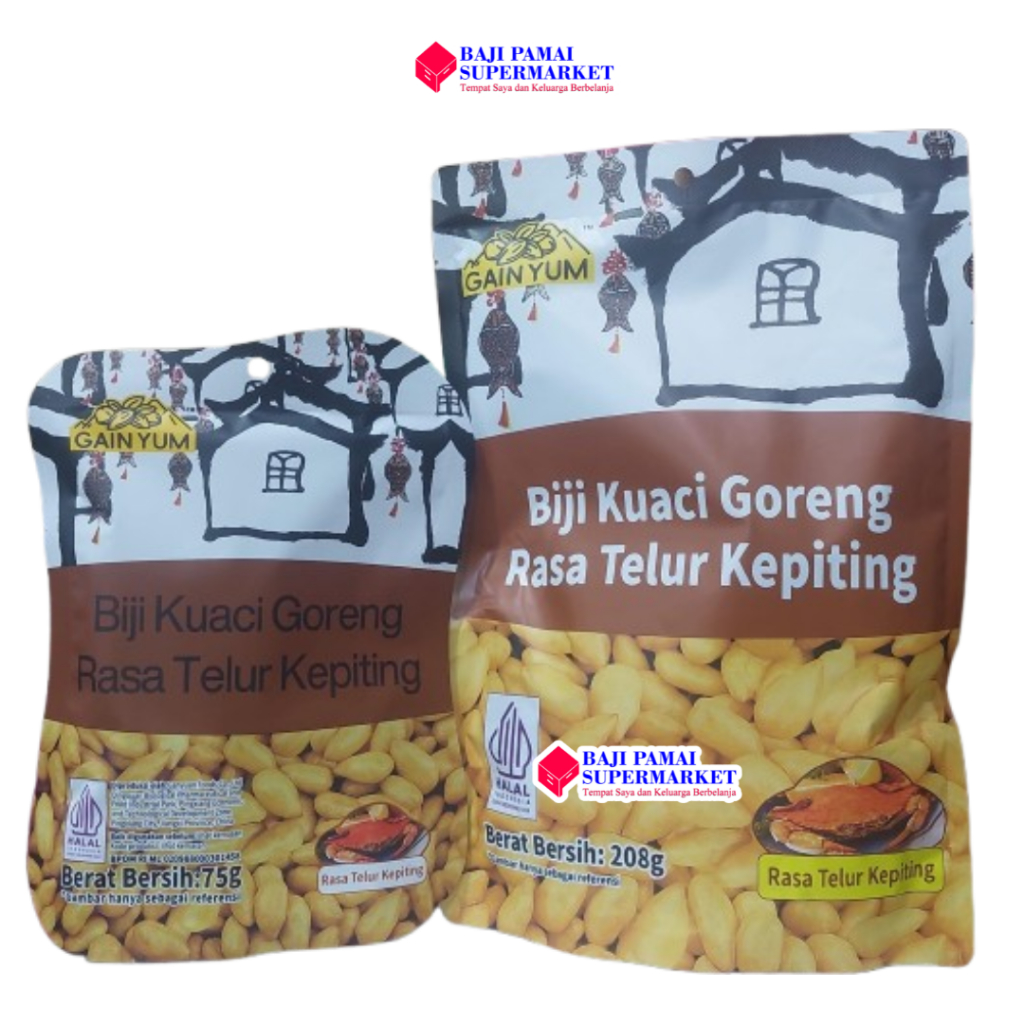 Biji Kuaci Goreng Rasa Telur Kepiting Crab Roe Flavor - Cemilan Kacang Gain Yum 75gr dan 208gr