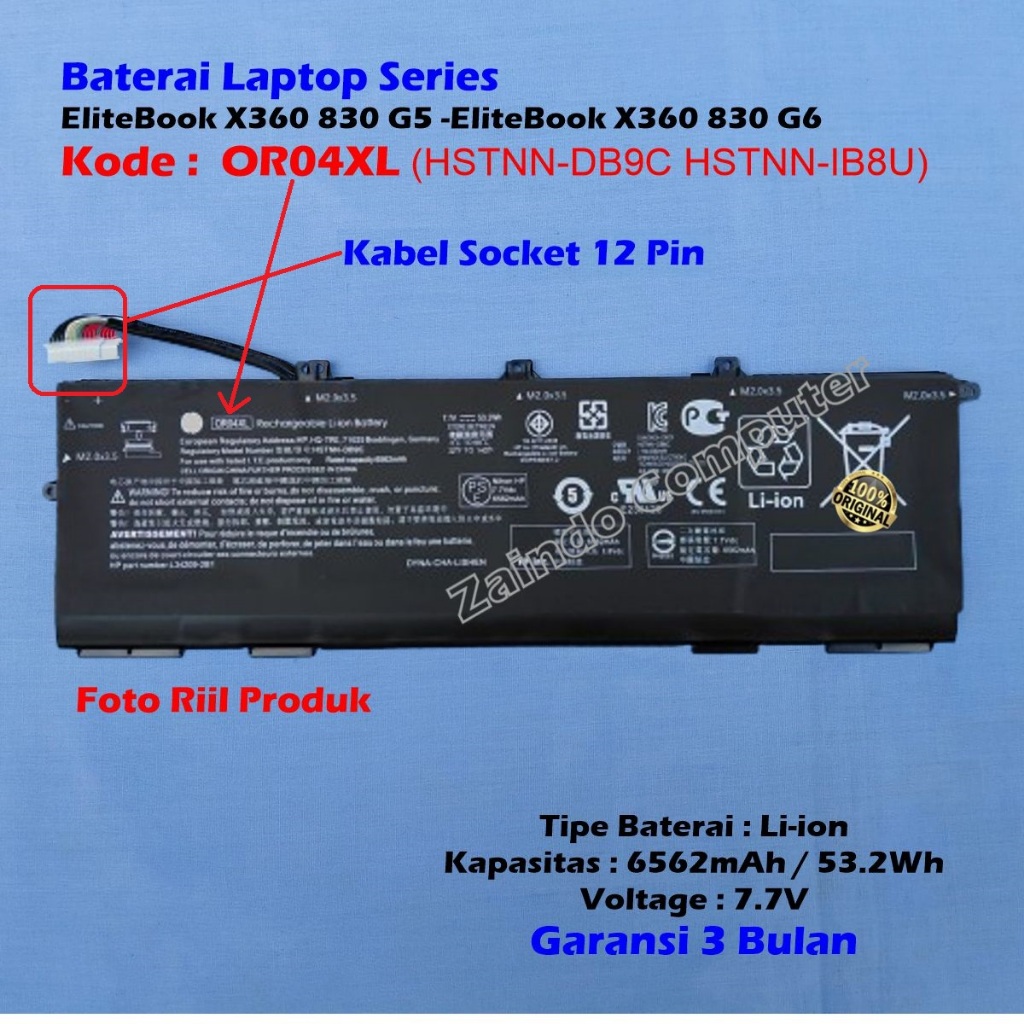 KODE OR04XL OR04053XL BATERAI LAPTOP HP ELITEBOOK X360 830 G7 ELITEBOOK X360 830 G8 HSTNN-IB9G - ELI