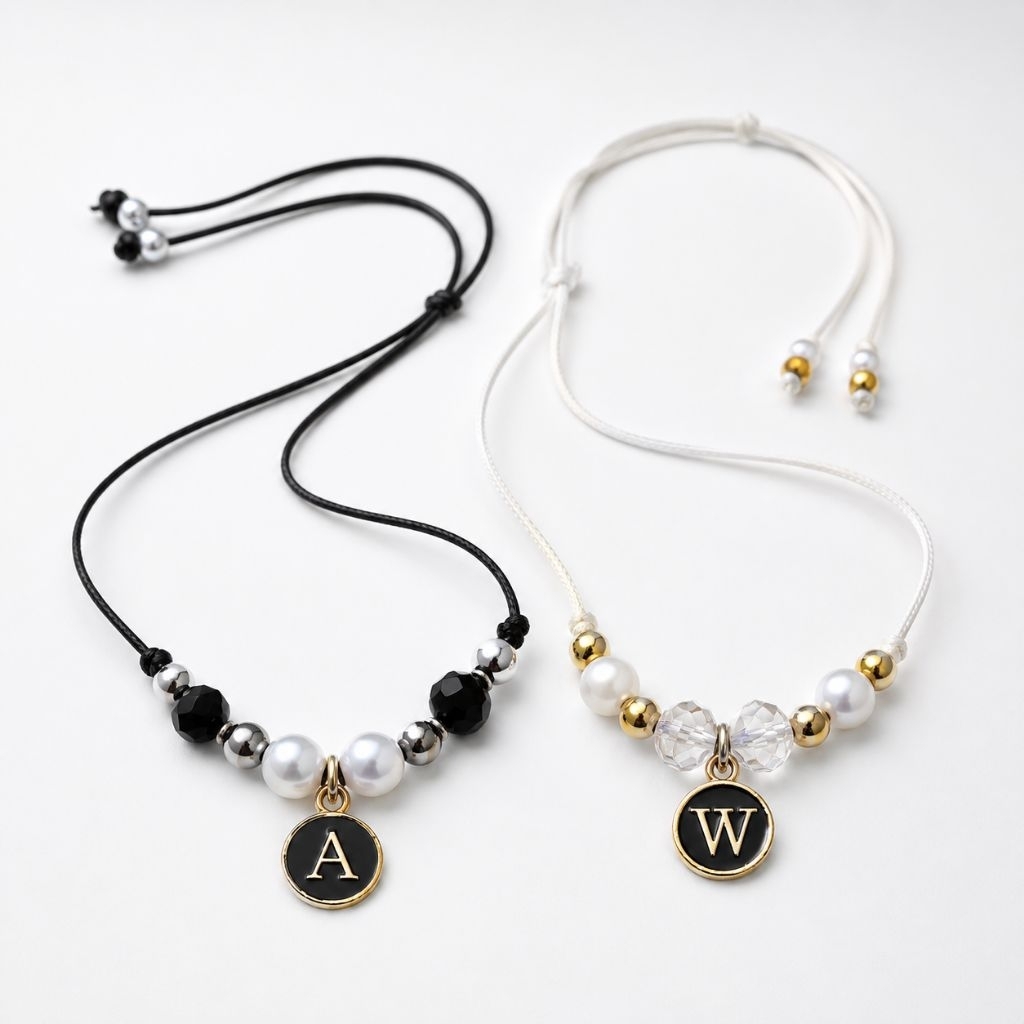 Kalung Inisial Handmade Aesthetic Premium | Kalung Couple Mutiara Wanita Korean Style
