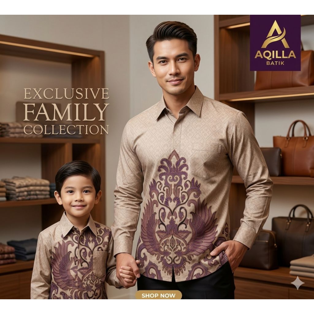 ROSE GOLD BATIK Pria Couple Ayah & Anak Lengan Panjang Furing Anak Non Furing Bahan Katun Premium-Ba